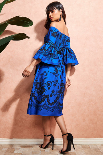 Printed Off The Shoulder Midi Dress Goddiva